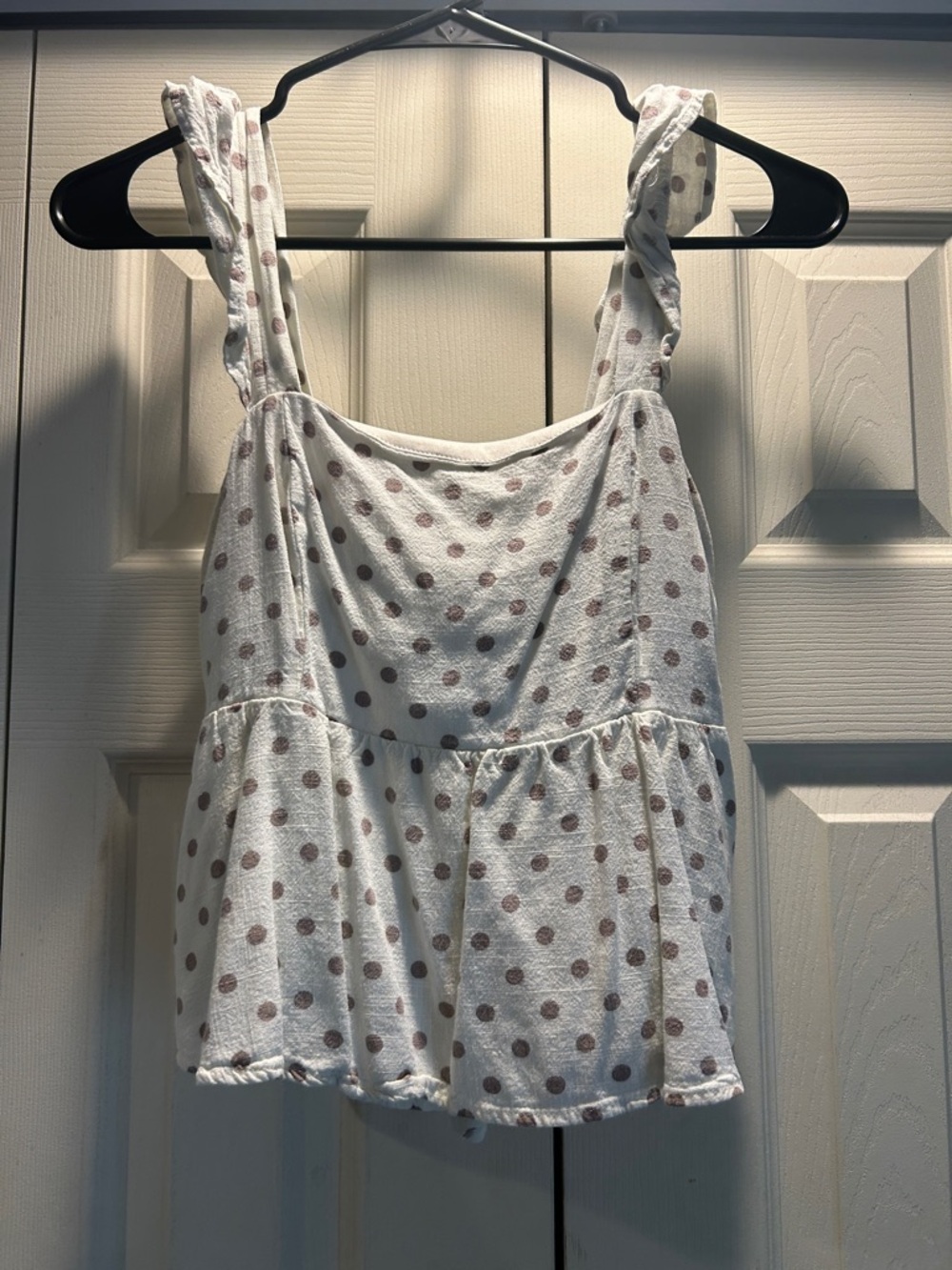 Monteau White Tank Top with Brown Polka Dots
